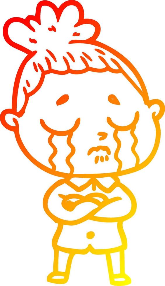 warm gradient line drawing cartoon crying woman vector