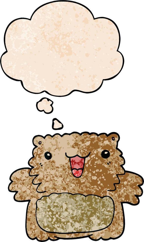 cartoon bear and thought bubble in grunge texture pattern style vector