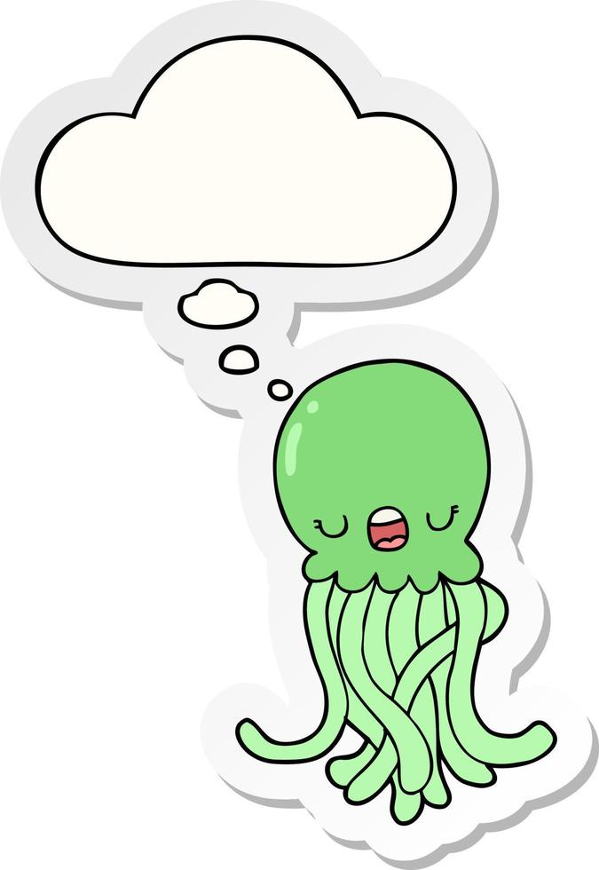 cartoon jellyfish and thought bubble as a printed sticker vector