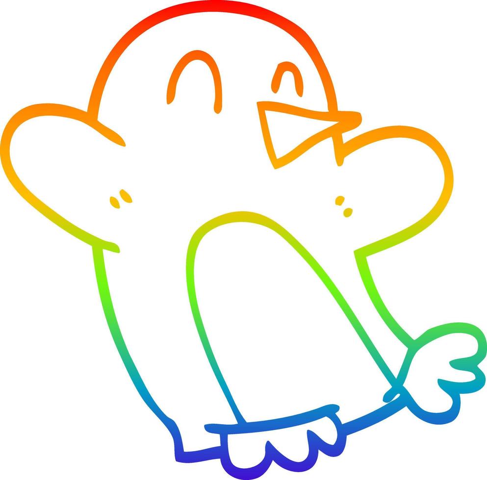 dibujo de línea de gradiente de arco iris pingüino de navidad de dibujos animados vector