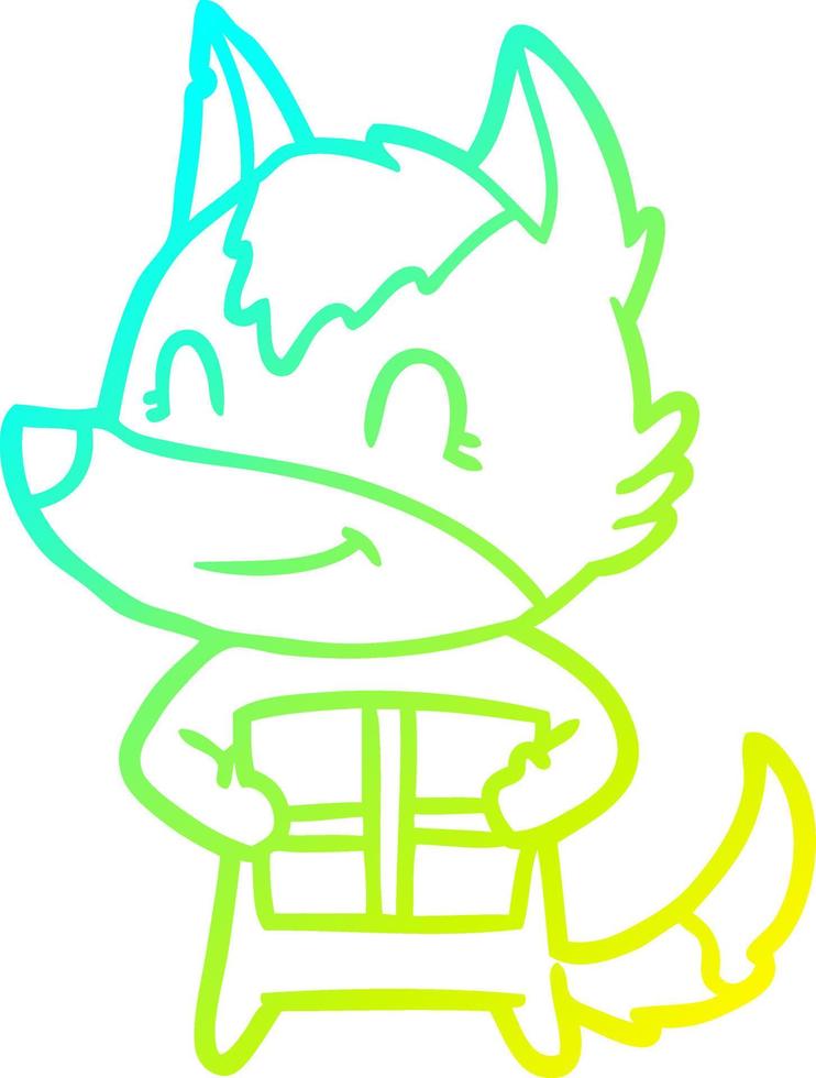 cold gradient line drawing friendly cartoon wolf vector