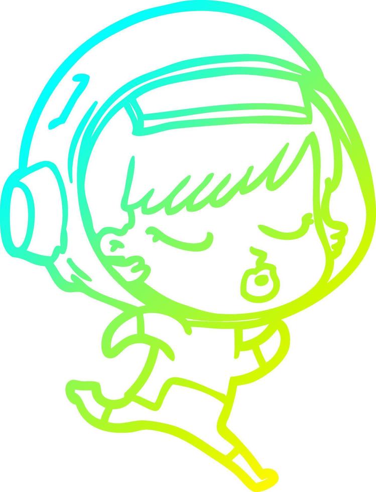 cold gradient line drawing cartoon pretty astronaut girl running vector