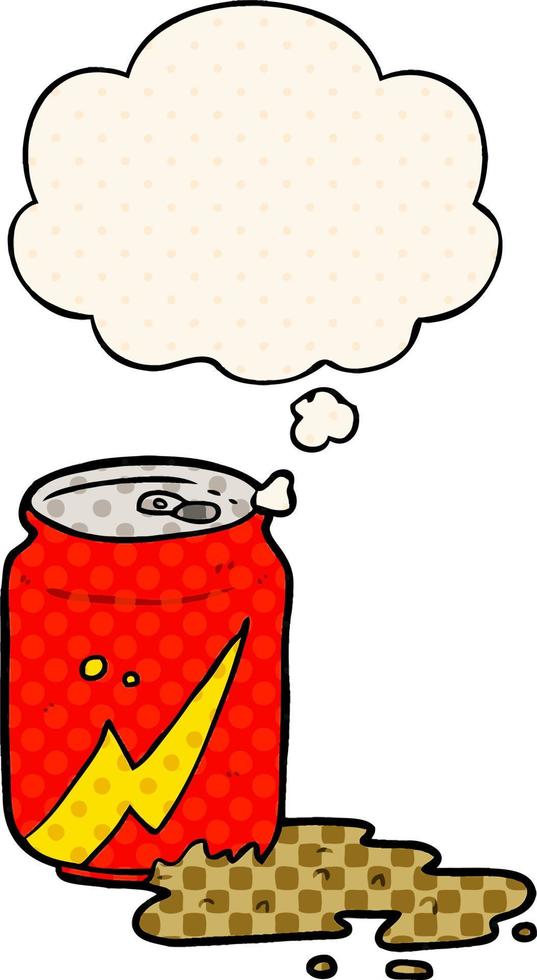 cartoon soda can and thought bubble in comic book style vector