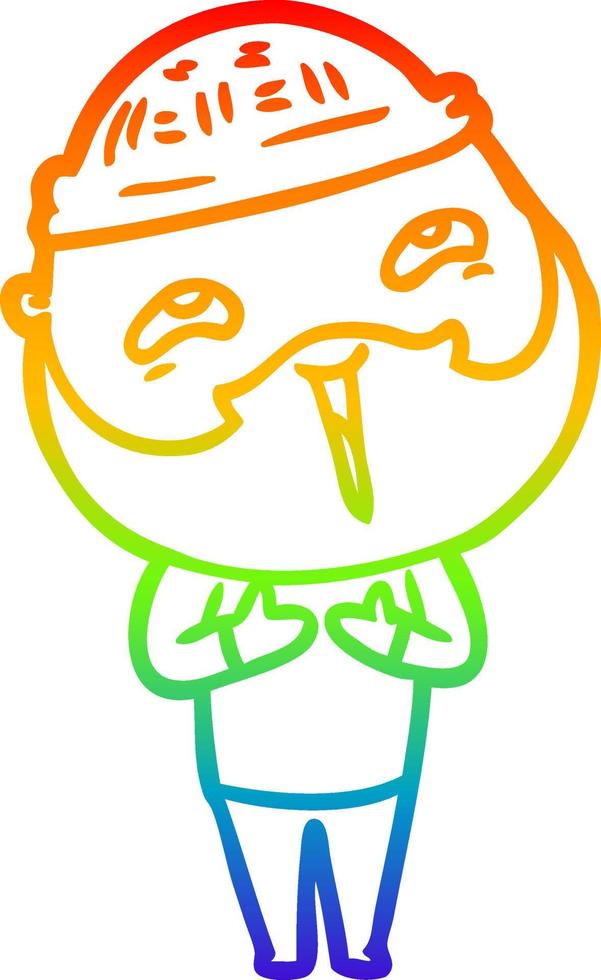 rainbow gradient line drawing cartoon happy bearded man vector