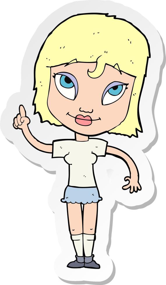 sticker of a cartoon woman with idea vector