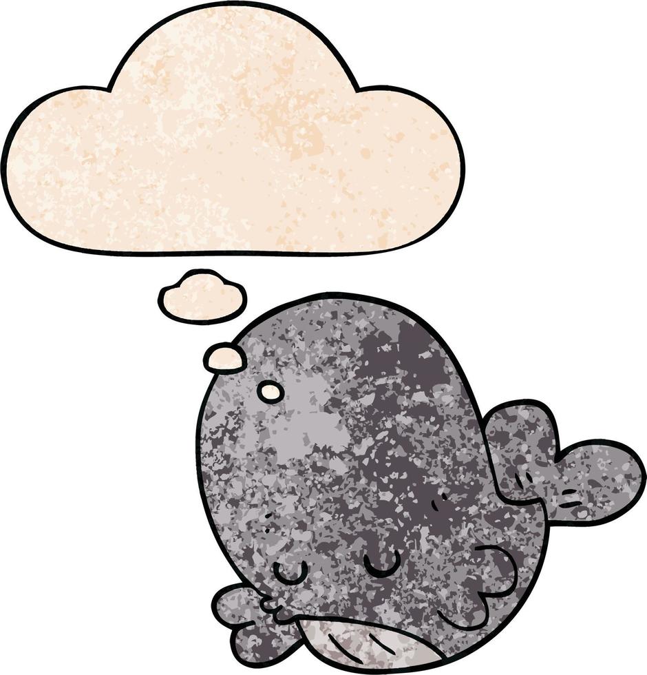 cartoon whale and thought bubble in grunge texture pattern style vector