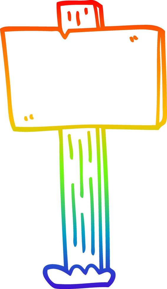 rainbow gradient line drawing cartoon sign post vector