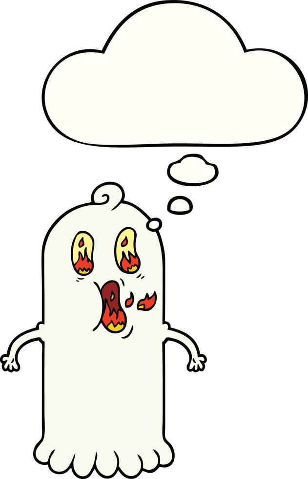cartoon ghost with flaming eyes and thought bubble vector