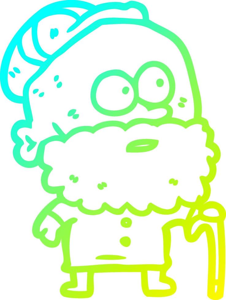 cold gradient line drawing old man with walking stick and flat cap vector