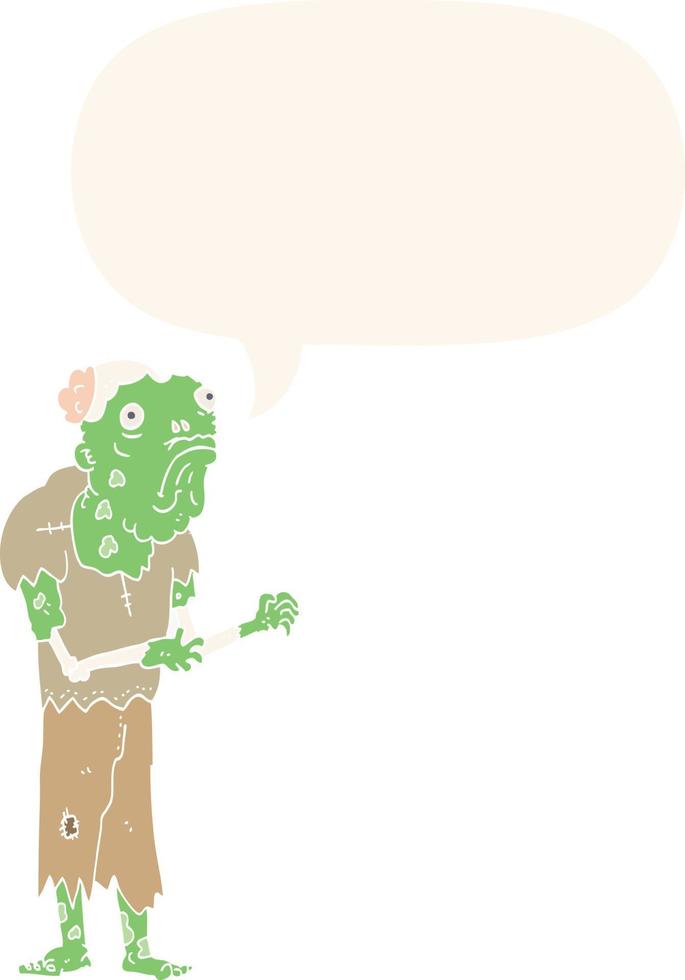 cartoon zombie and speech bubble in retro style vector