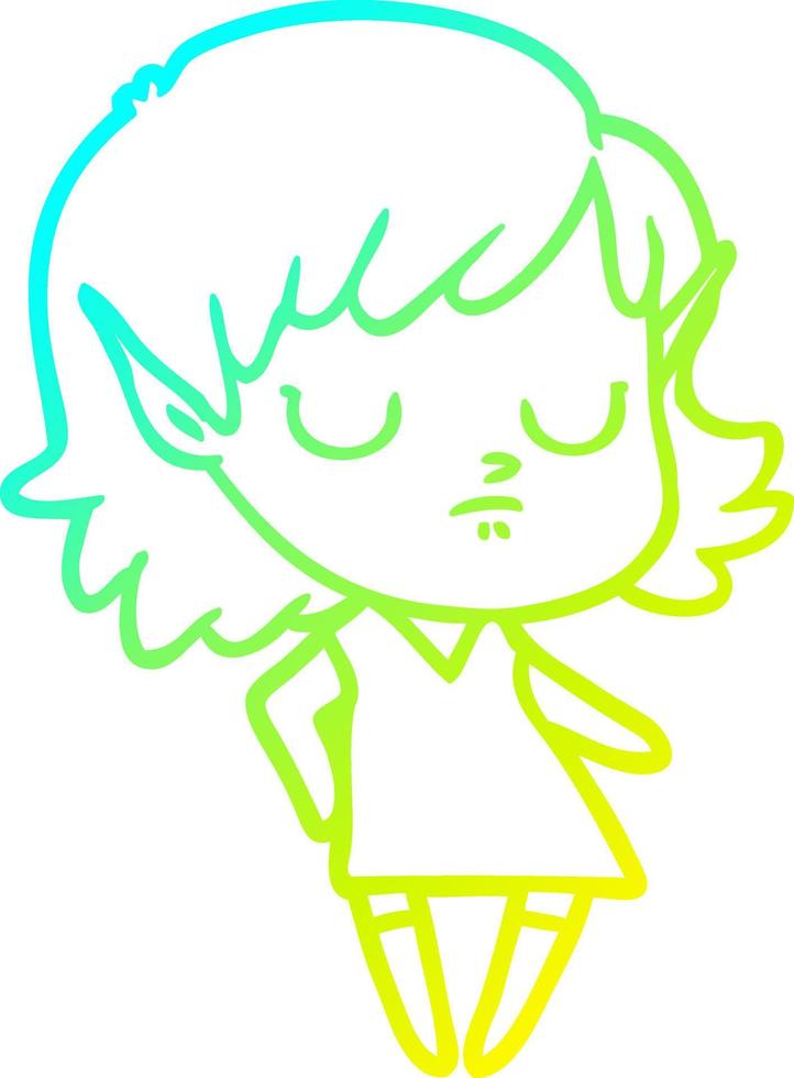 línea de gradiente frío dibujo chica elfa de dibujos animados vector