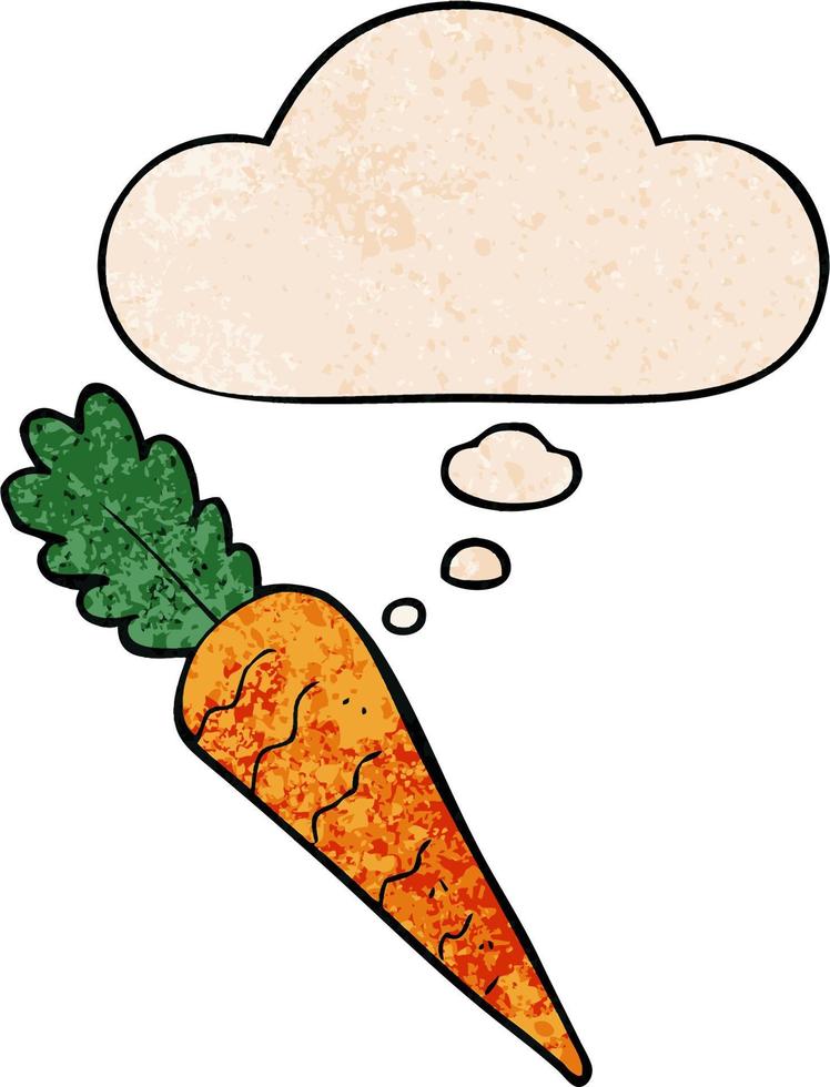 cartoon carrot and thought bubble in grunge texture pattern style vector