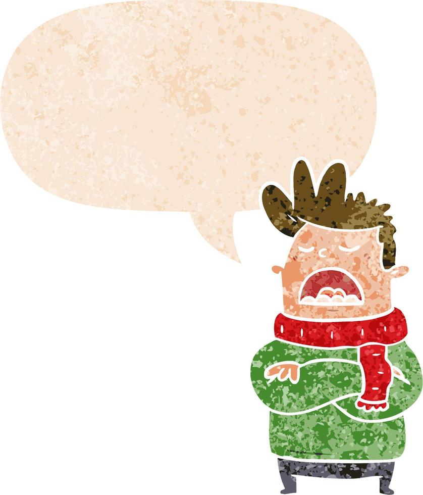 cartoon obnoxious man and speech bubble in retro textured style vector