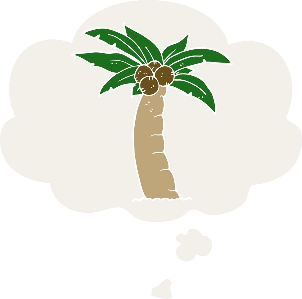 caricatura, palmera, y, burbuja del pensamiento, en, estilo retro vector