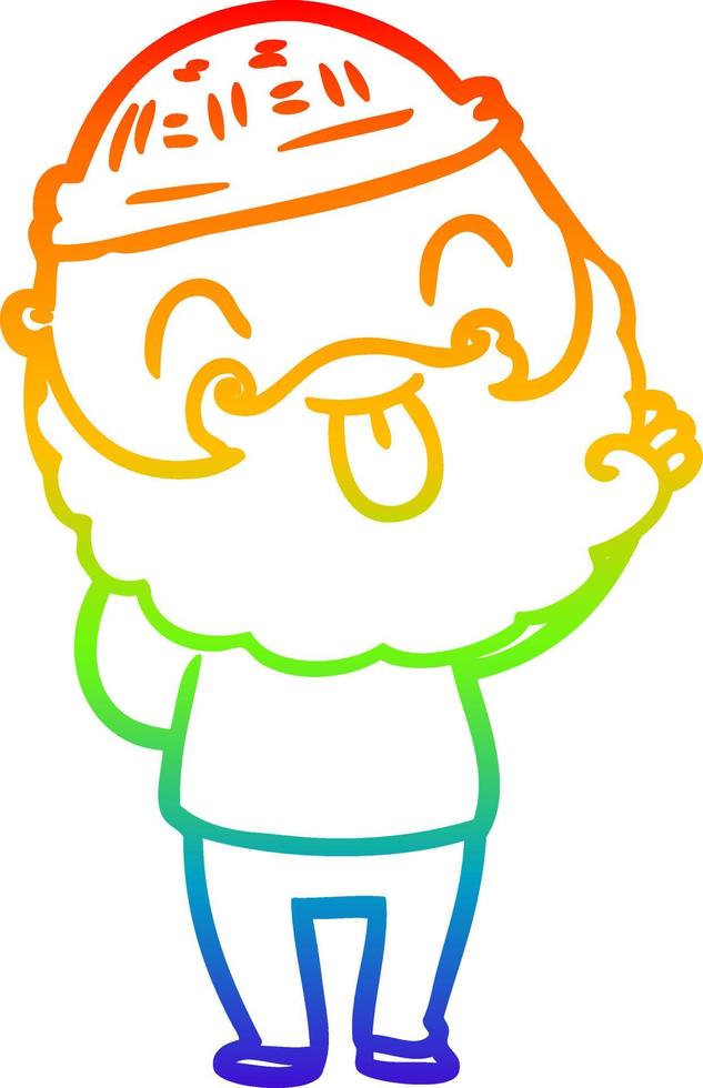 rainbow gradient line drawing man with beard sticking out tongue vector