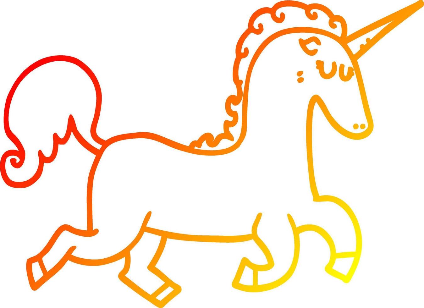 unicornio de dibujos animados de dibujo de línea de gradiente cálido vector