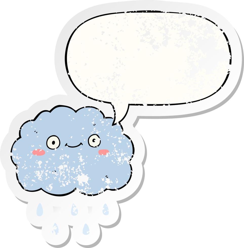 cute cartoon cloud and speech bubble distressed sticker vector