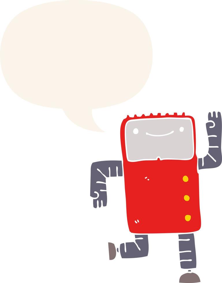 robot de dibujos animados y bocadillo de diálogo en estilo retro vector
