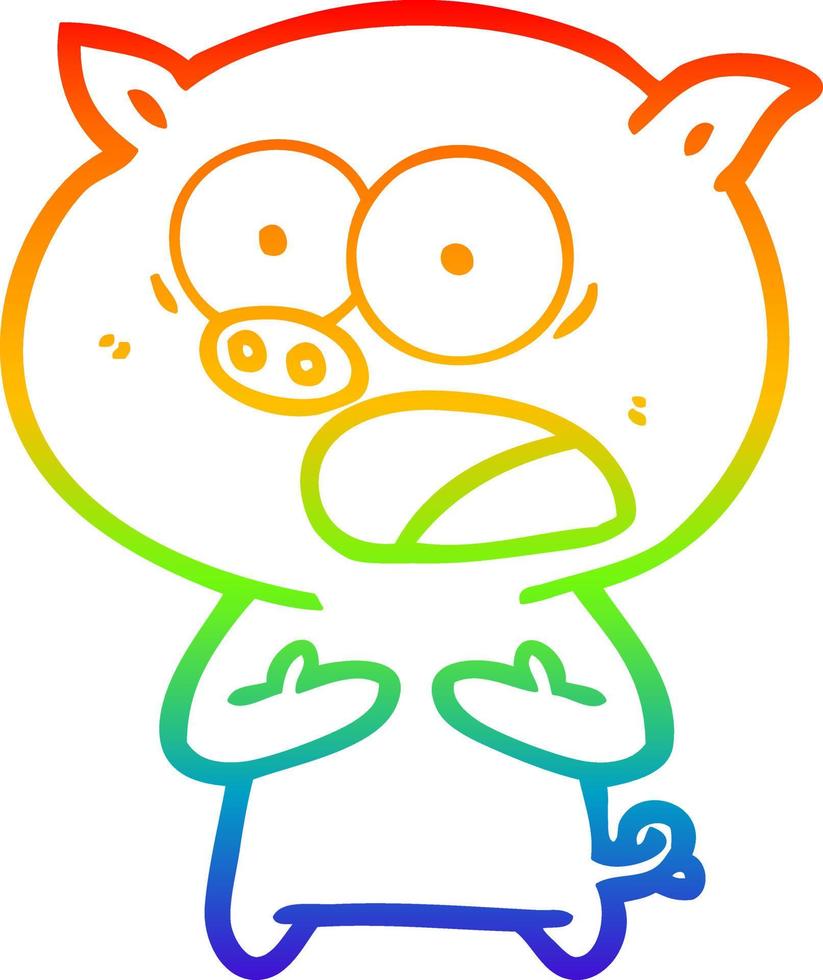 rainbow gradient line drawing cartoon pig shouting vector