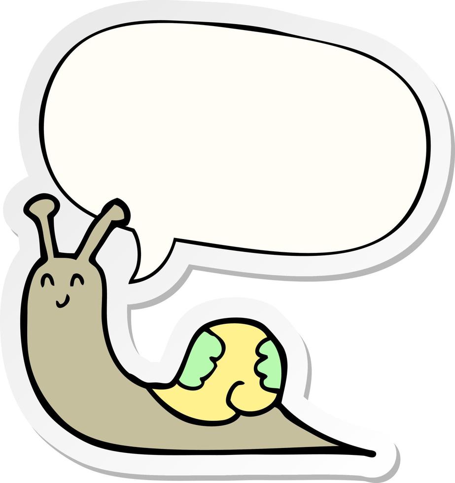 cute cartoon snail and speech bubble sticker vector