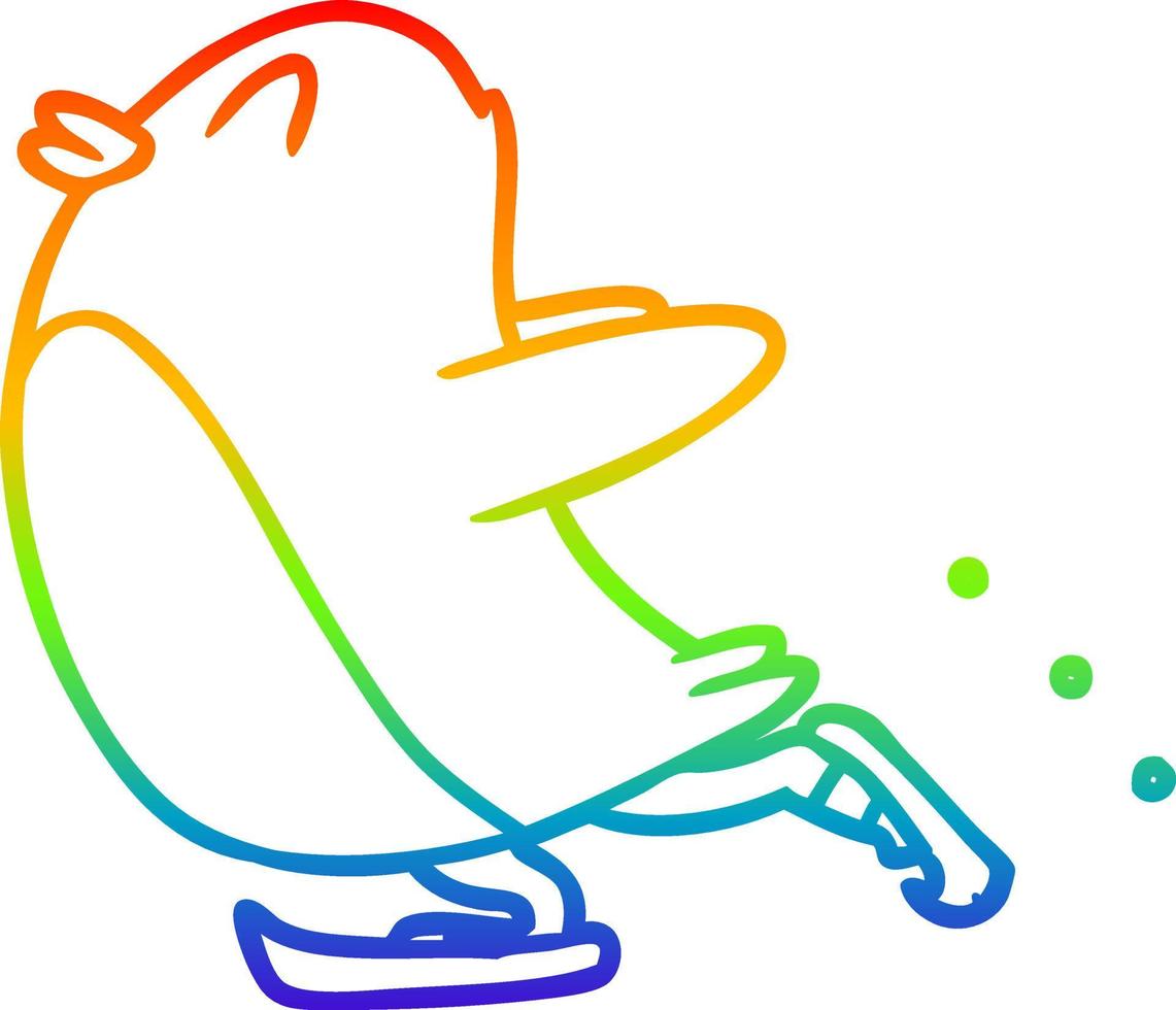 rainbow gradient line drawing cartoon penguin ice skating vector