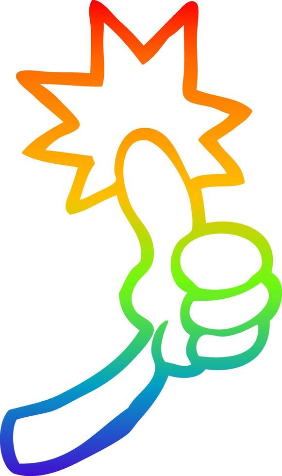 rainbow gradient line drawing cartoon thumbs up sign vector
