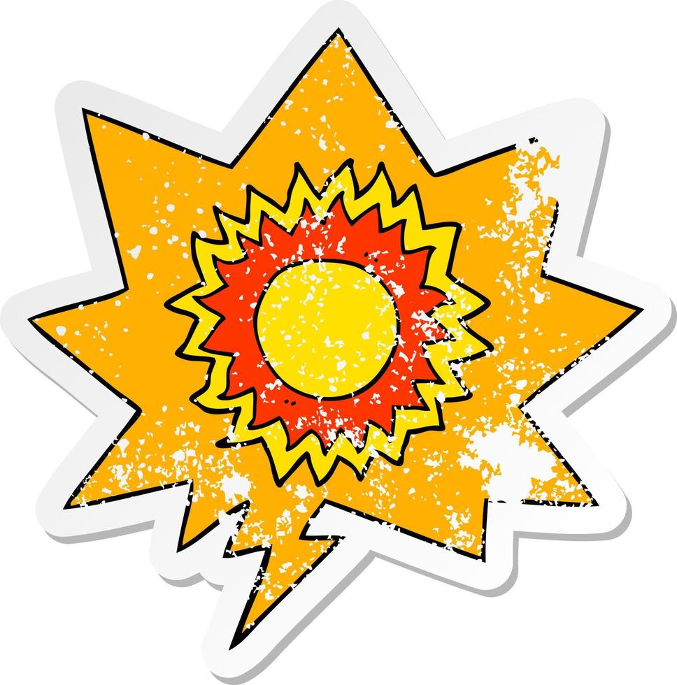 cartoon sun and speech bubble distressed sticker vector