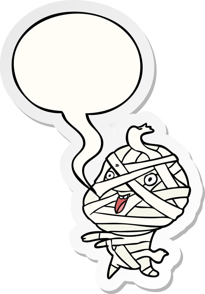cute cartoon halloween mummy and speech bubble sticker vector