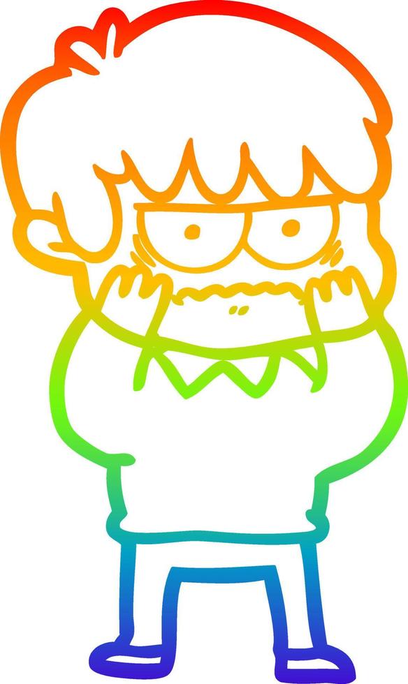 rainbow gradient line drawing annoyed cartoon boy vector