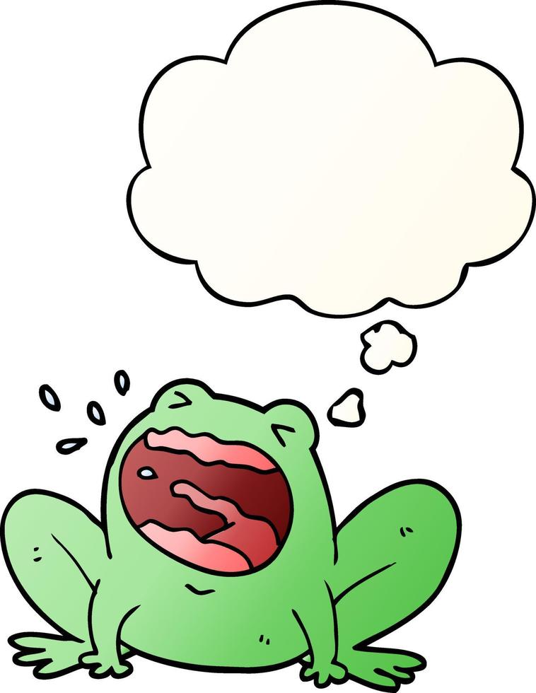 cartoon frog shouting and thought bubble in smooth gradient style vector