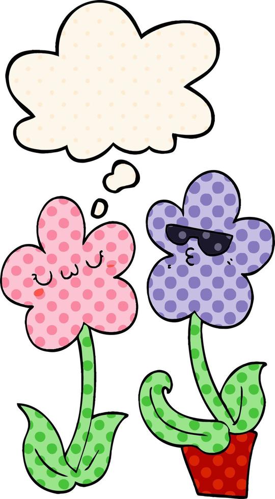 cute cartoon flower and thought bubble in comic book style vector