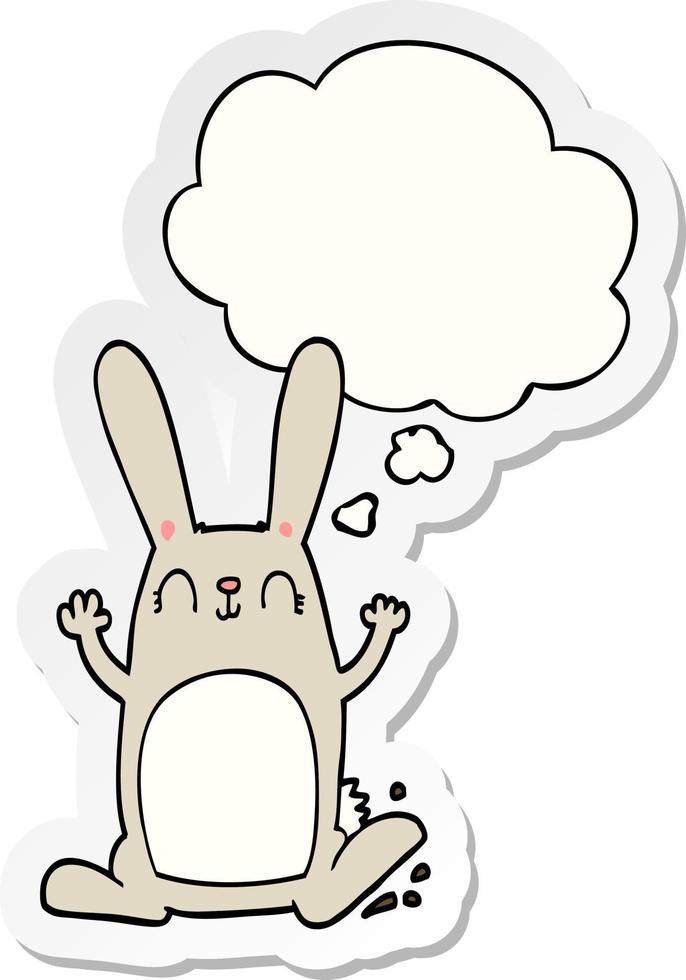 cartoon rabbit and thought bubble as a printed sticker vector