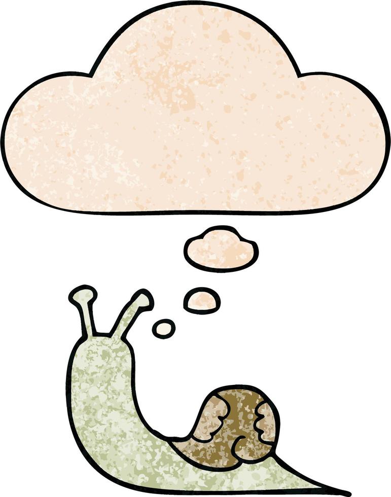 cartoon snail and thought bubble in grunge texture pattern style vector