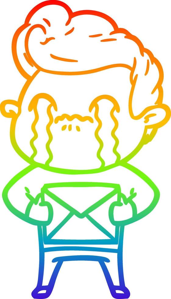 rainbow gradient line drawing cartoon man crying vector