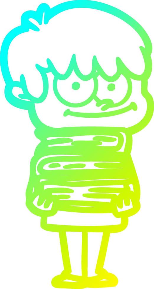 cold gradient line drawing happy cartoon man vector