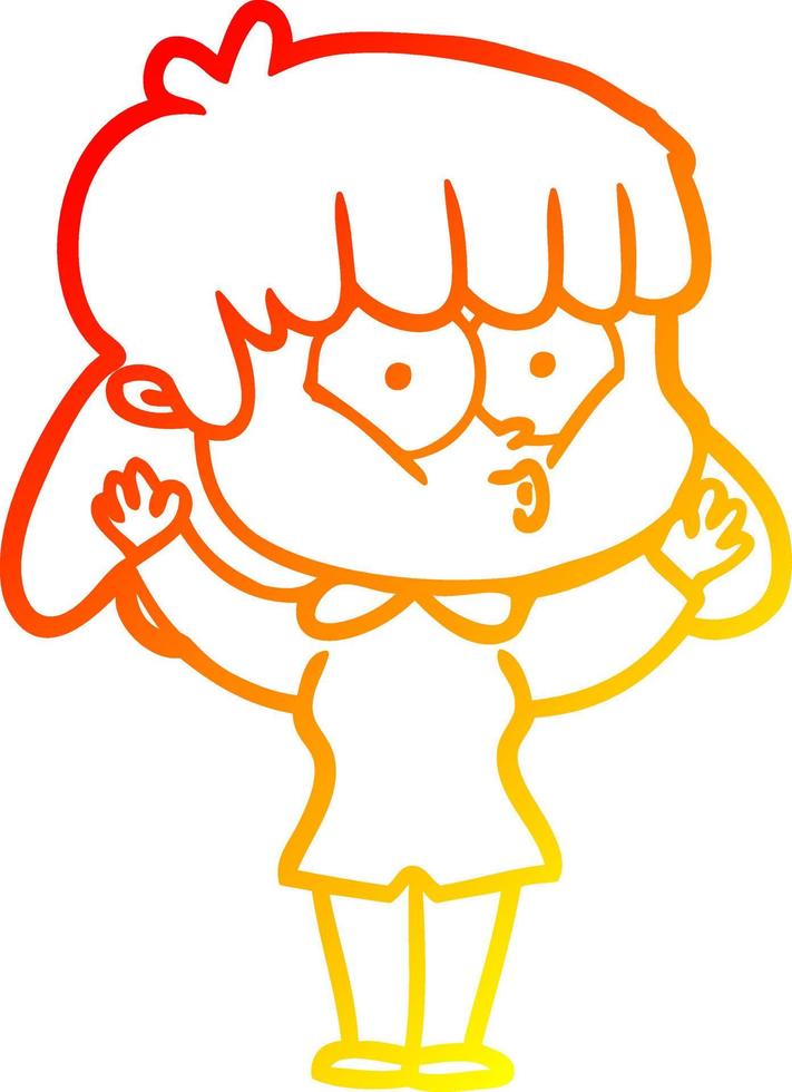 warm gradient line drawing cartoon whistling girl vector