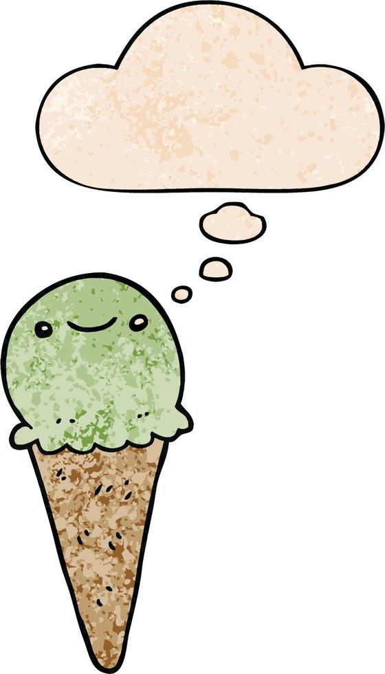 cartoon ice cream and thought bubble in grunge texture pattern style vector
