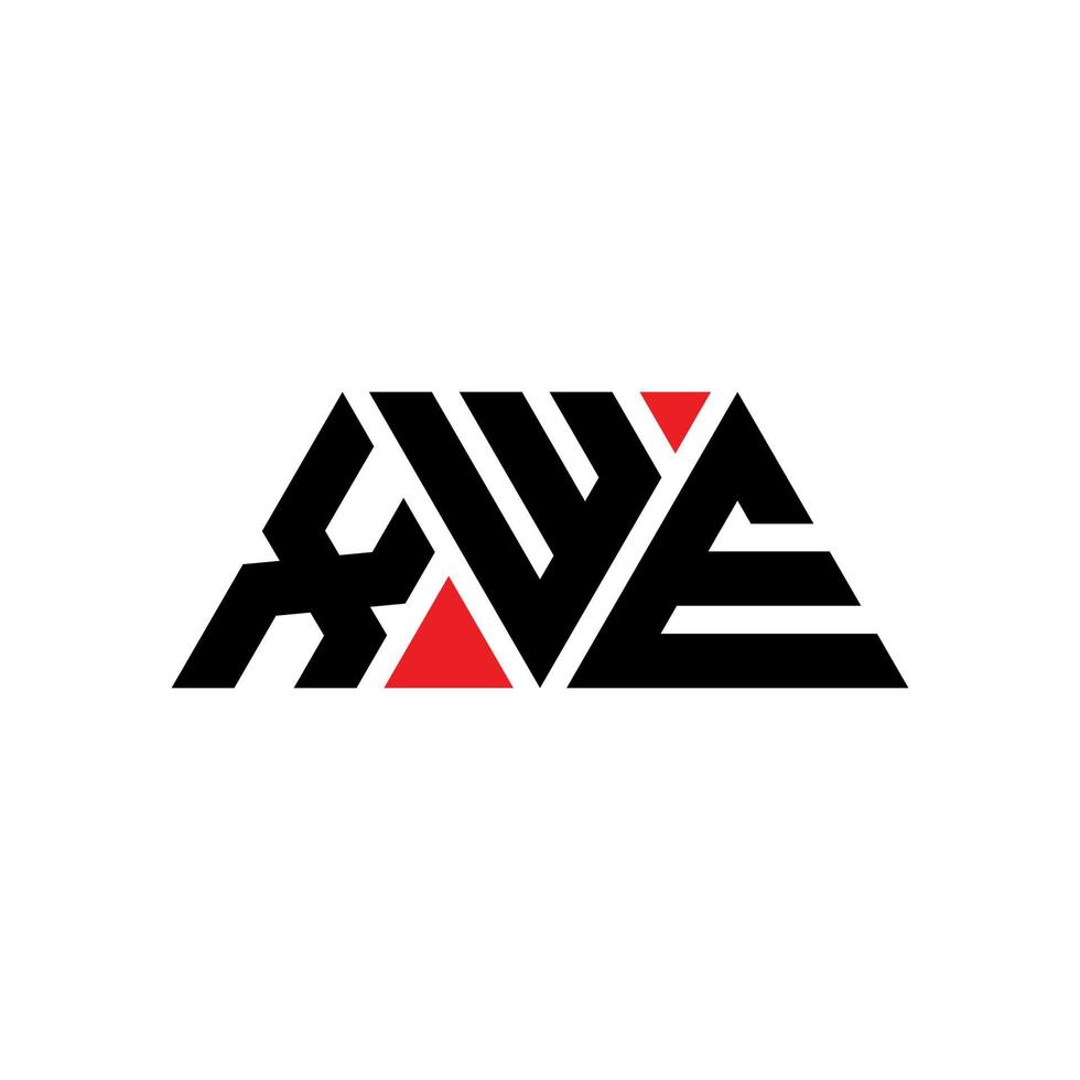 XWE triangle letter logo design with triangle shape. XWE triangle logo design monogram. XWE triangle vector logo template with red color. XWE triangular logo Simple, Elegant, and Luxurious Logo. XWE