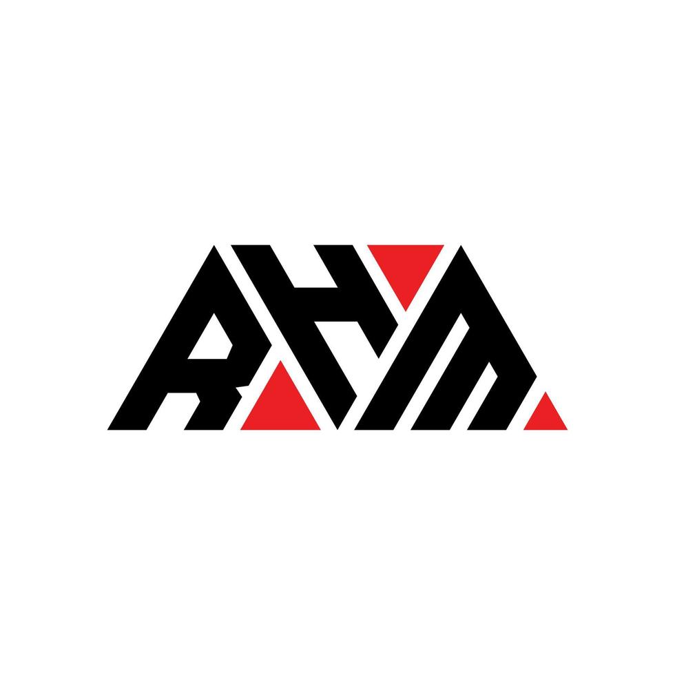 RHM triangle letter logo design with triangle shape. RHM triangle logo design monogram. RHM triangle vector logo template with red color. RHM triangular logo Simple, Elegant, and Luxurious Logo. RHM