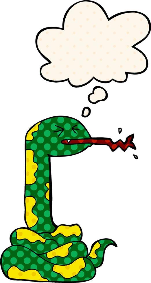 caricatura, serpiente sibilante, y, burbuja del pensamiento, en, cómico, estilo vector