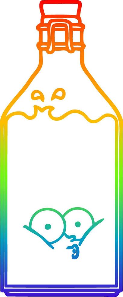 rainbow gradient line drawing cartoon old bottle vector