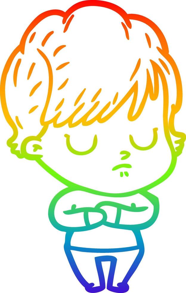 rainbow gradient line drawing cartoon woman vector