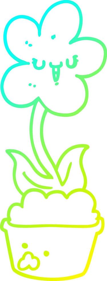 cold gradient line drawing cute cartoon flower vector