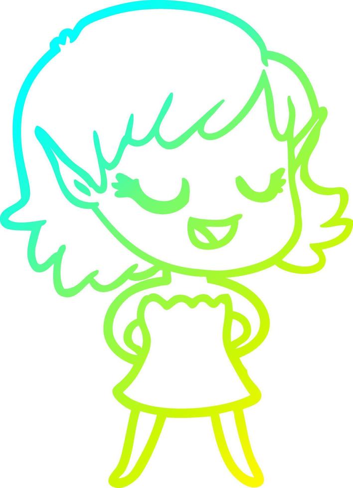 cold gradient line drawing happy cartoon elf girl vector