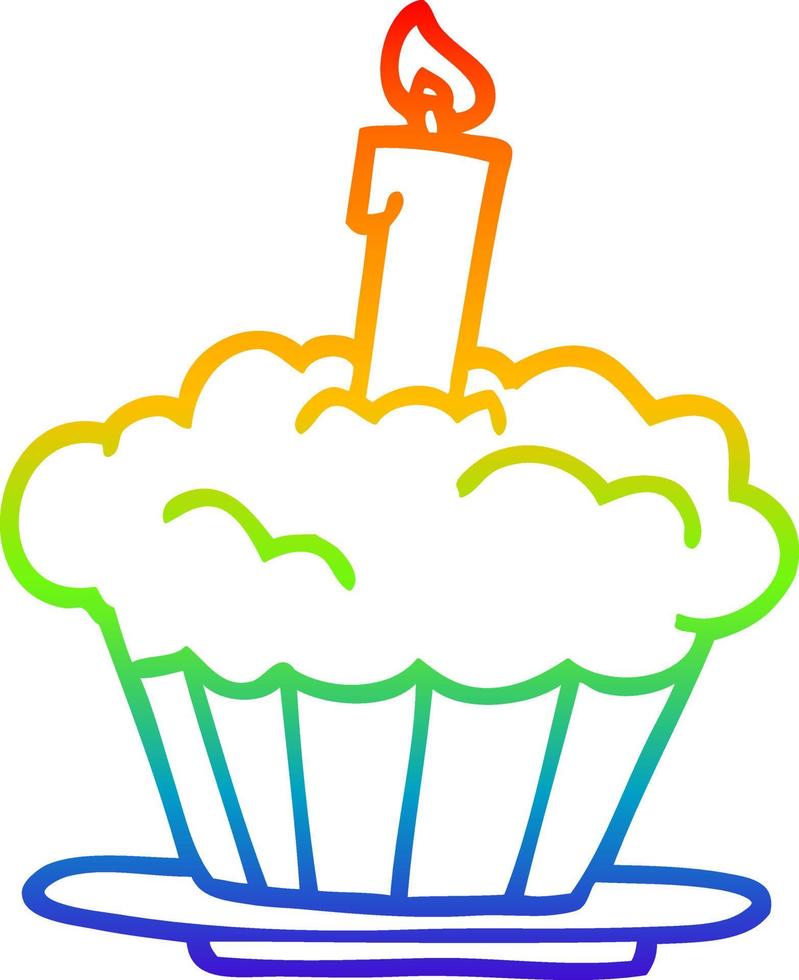 rainbow gradient line drawing cartoon birthday cake vector
