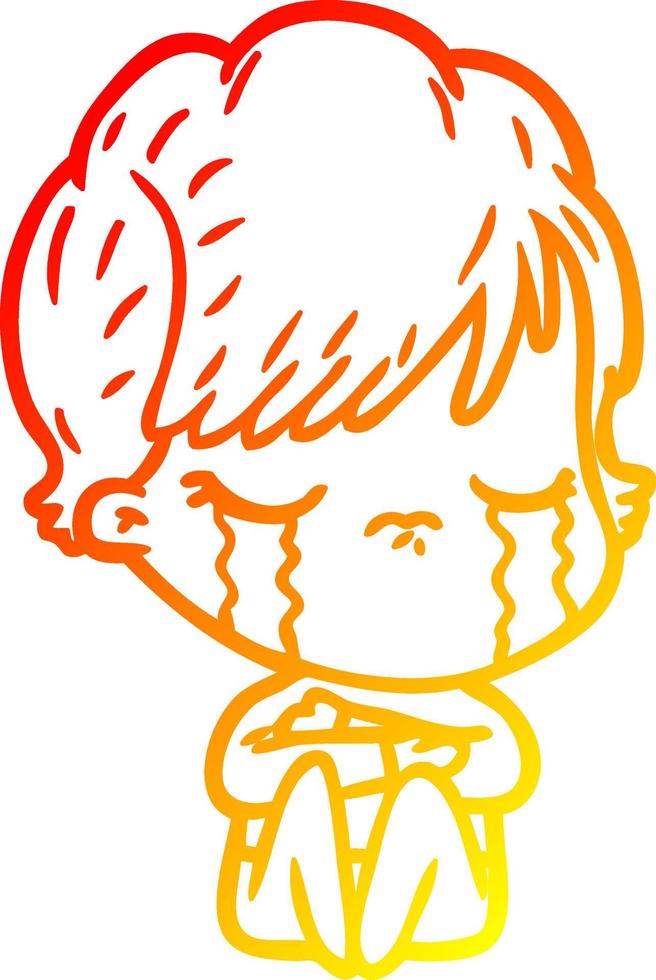 warm gradient line drawing cartoon woman crying vector