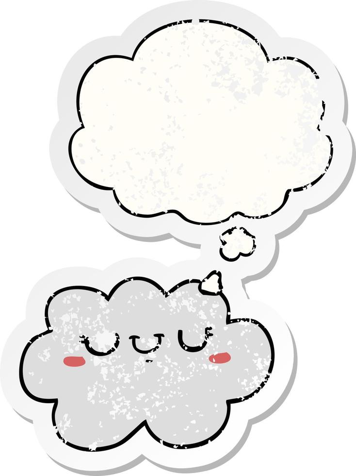 cute cartoon cloud and thought bubble as a distressed worn sticker vector