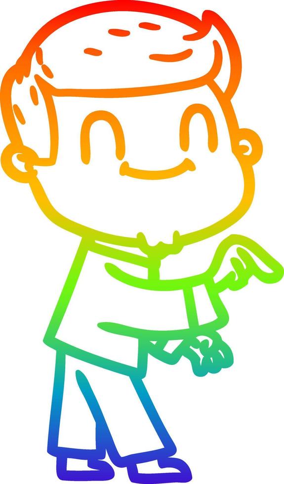 rainbow gradient line drawing cartoon friendly man vector