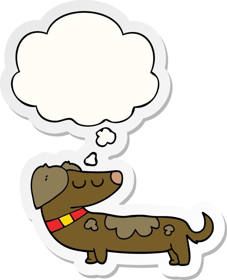 cartoon dog and thought bubble as a printed sticker vector