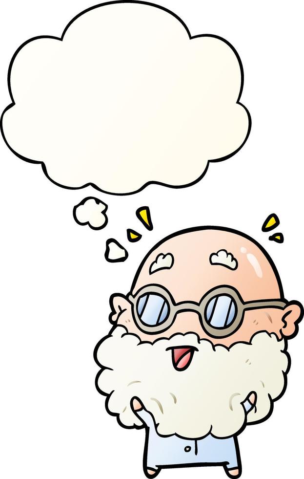 cartoon surprised old man and thought bubble in smooth gradient style vector